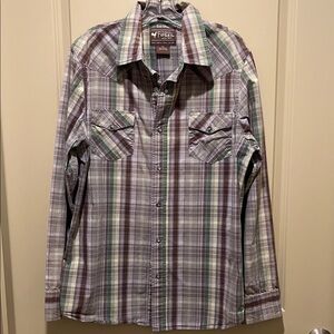 Fossil Men's Casual Plaid Shirt - Purple and Green